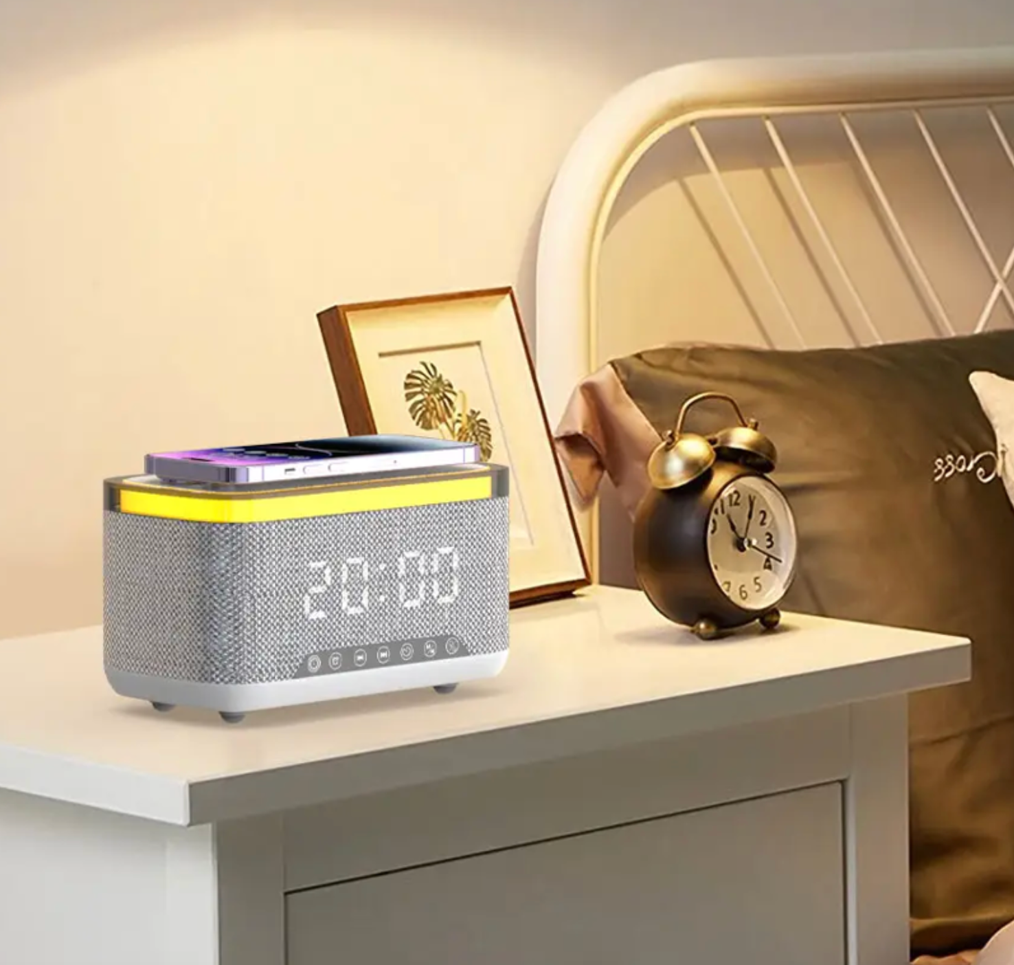 Wireless Charging Alarm Clock with Colorful LED Display