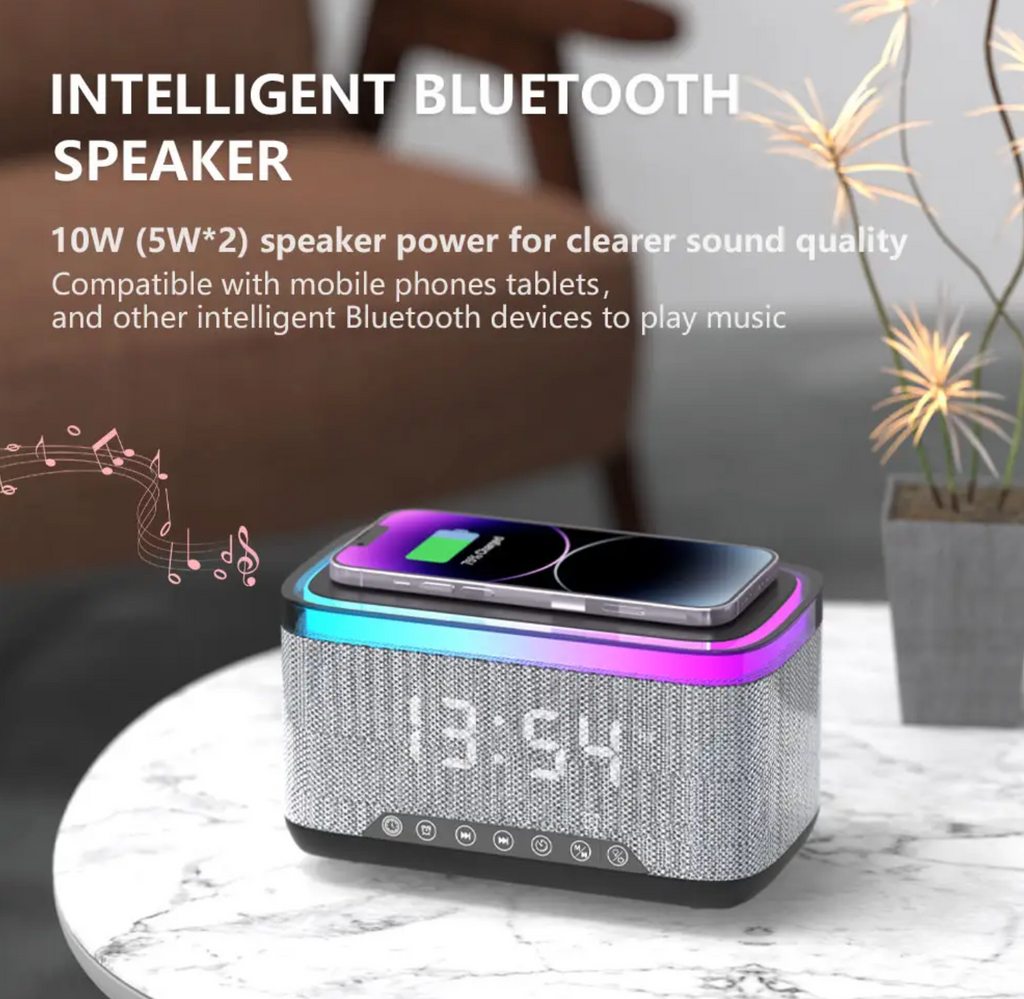 Wireless Charging Alarm Clock with Colorful LED Display