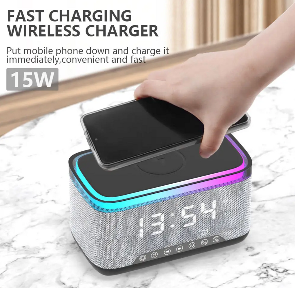 Wireless Charging Alarm Clock with Colorful LED Display