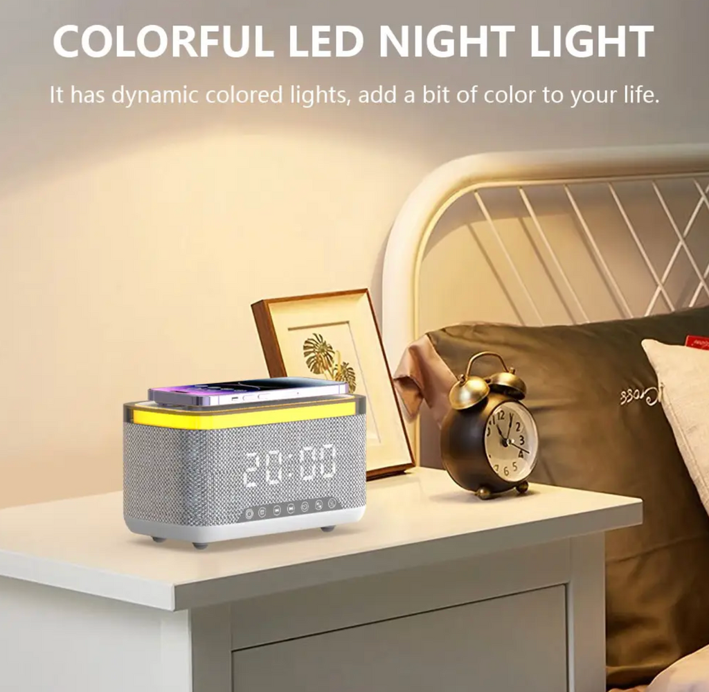 Wireless Charging Alarm Clock with Colorful LED Display